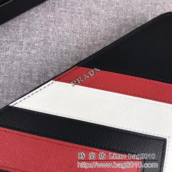PRADA普拉達 專櫃最新款式 頂級原單十字紋牛皮 男士單拉鏈錢包 2ML317 DD1151